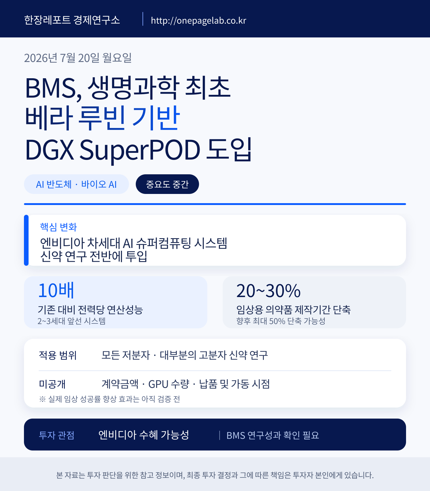 BMS, 생명과학 최초 베라 루빈 기반 DGX SuperPOD 도입 한 장 리포트